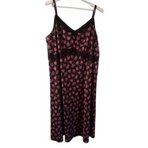 Torrid dress 3 3X tea length woven jaquard lace trim cami rose black floral